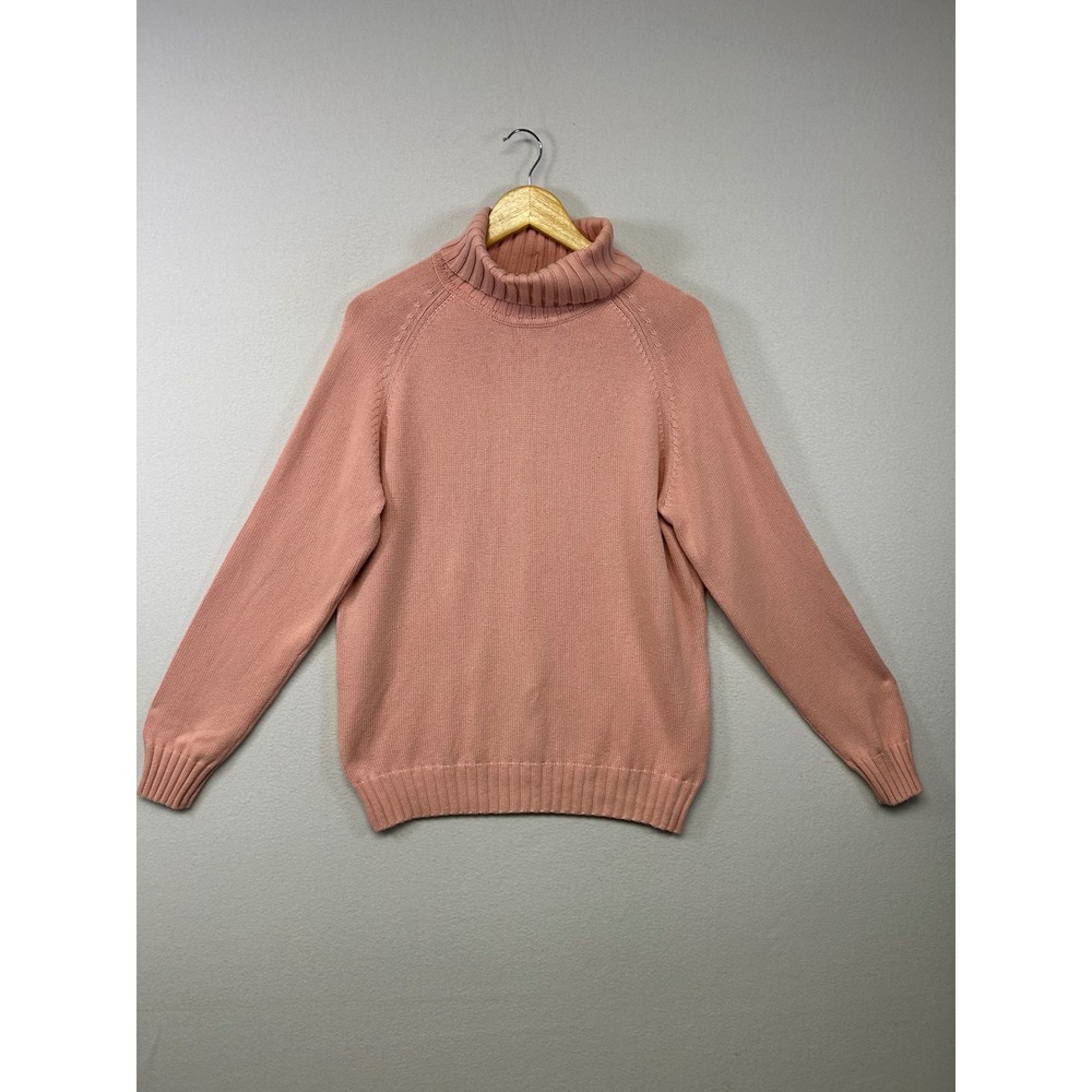 Classic Preppy Jeanne Pierre Women XL Pink Cotton Knit Raglan Turtleneck Sweater
